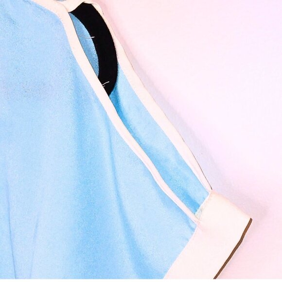 H.I.P. COLLECTIONS BLUE & WHITE HIGH LOW SHORT SLEEVE BLOUSE WITH COLD SHOULDER - Picture 3 of 5